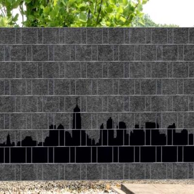 Florenz City 1 – Melange Sichtschutzstreifen mit schwarzem Motivdruck für Doppelstabmattenzäune | 2,5 m × 1,8 m | UV-beständig & wetterfest