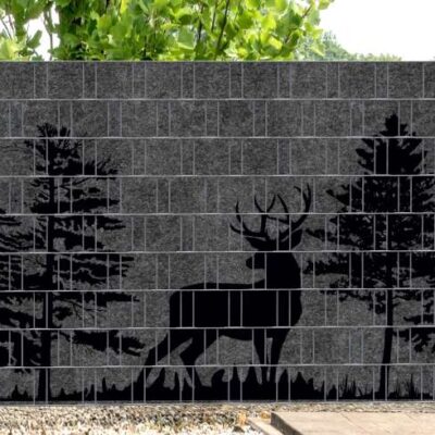 Florenz Forest (Wildnis) 3 – Melange mit schwarzem Motivdruck | Design-Sichtschutz für Garten & Doppelstabmattenzaun | 2,5 m × 1,8 m | UV-beständig & nachhaltig aus recyceltem PET