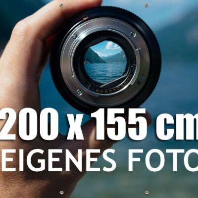 Zaunposter selbst gestalten (200 × 155 cm) | Individuelles Gartenposter zum Bedrucken | UV-beständig, wetterfest & PVC-frei | Hochwertiger Digitaldruck auf Polyester