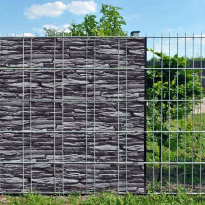 Schiefer – Bedruckter Sichtschutz für Doppelstabmattenzäune | Naturstein-Optik | Beidseitig bedruckte PES-Zaunfolie | UV-beständig & wetterfest