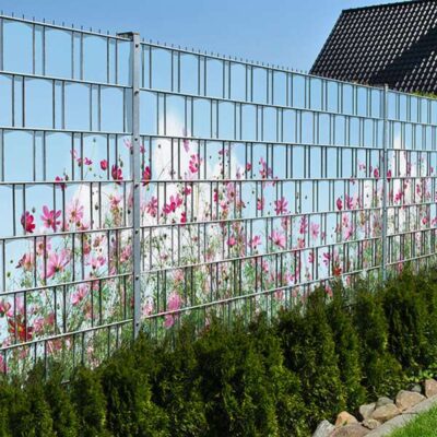 Sommerblumen – Bedruckter Sichtschutzstreifen für Doppelstabmattenzaun | Blumendesign in leuchtenden Farben | 2,5 m × 1,8 m | UV-beständig & wetterfest aus PES-Gewebe