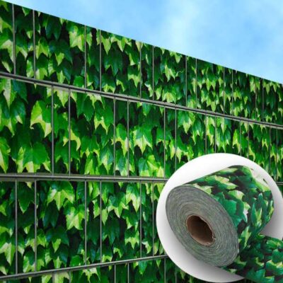 Weinblatt Grün – Bedruckte Sichtschutzstreifen für Doppelstabmattenzaun | Beidseitig bedruckter Sichtschutz in Weinlaub-Optik | 26 m Rolle | UV-beständig, wetterfest & pflegeleicht