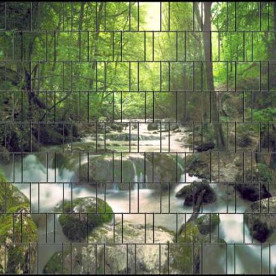 Wasserfall – Bedruckter Sichtschutzstreifen für Doppelstabmattenzaun | Natürliches Wasser-Motiv | 2,5 m × 1,8 m | UV-beständig & wetterfest aus PES-Gewebe