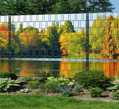 Blätterwald Panorama XXL – bedruckte Sichtschutzfolie für Doppelstabmattenzaun | 1,8 m × 7,5 m | UV-beständig, wetterfest & blickdicht | graue Rückseite