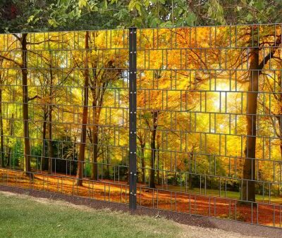 Herbst Panorama XL – bedruckter Sichtschutzzaun für Doppelstabmattenzaun | 1,8 m × 5 m | UV-beständig, wetterfest & blickdicht | graue Rückseite