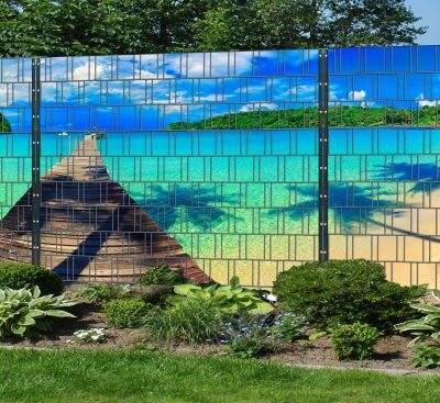 Karibik – Panorama XXL bedruckte Zaunfolie für Doppelstabmattenzaun | 1,8 m × 7,5 m | UV-beständig, wetterfest & blickdicht | Hochwertiger PES-Sichtschutz mit tropischem Strandmotiv