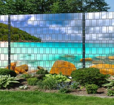 Lagune 2 – Panorama XXL bedruckte Sichtschutzpanelen für Doppelstabmattenzaun | 1,8 m × 7,5 m | UV-beständig, wetterfest & blickdicht | Hochwertiger PES-Sichtschutz mit Lagunenmotiv