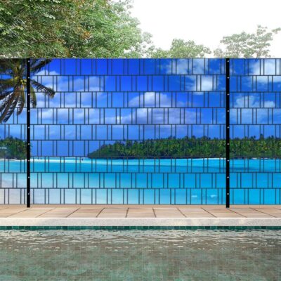 Lagune – Panorama XXL bedruckte Zaunverkleidungen für Stabmatten | 1,8 m × 7,5 m | UV-beständig, wetterfest & blickdicht | Hochwertiger PES-Sichtschutz mit Lagunenmotiv