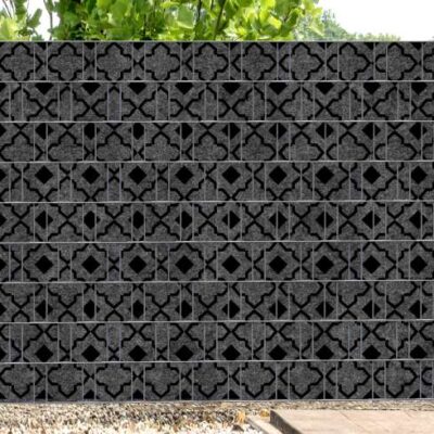 Florenz Orient – stilvoller Melange Sichtschutzstreifen mit schwarzem Motivdruck | Garten & Zaun Sichtschutz aus Recycling-PET | 2,5 m × 1,8 m | Anthrazitgrau ähnlich RAL 7016